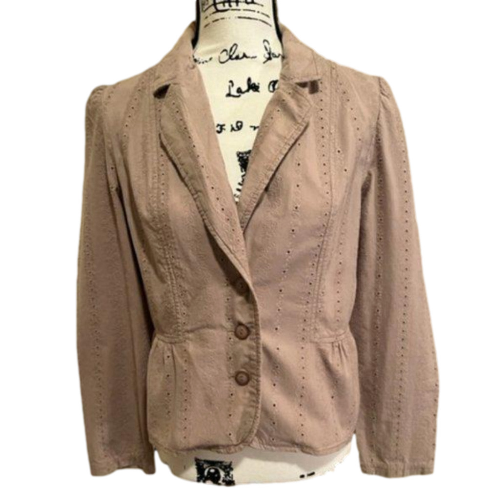 Faded Glory Tan Eyelet Blazer Jacket Size 8